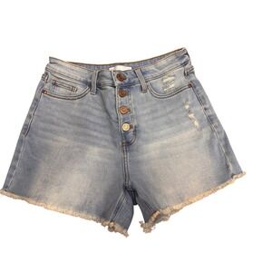 LC Lauren Conrad Womens High‎ Rise Distressed Denim Shorts Light Button Fly 6